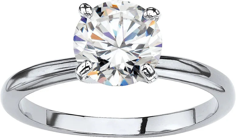 18K White Gold Moissanite Round Engagement Wedding Ring Plated