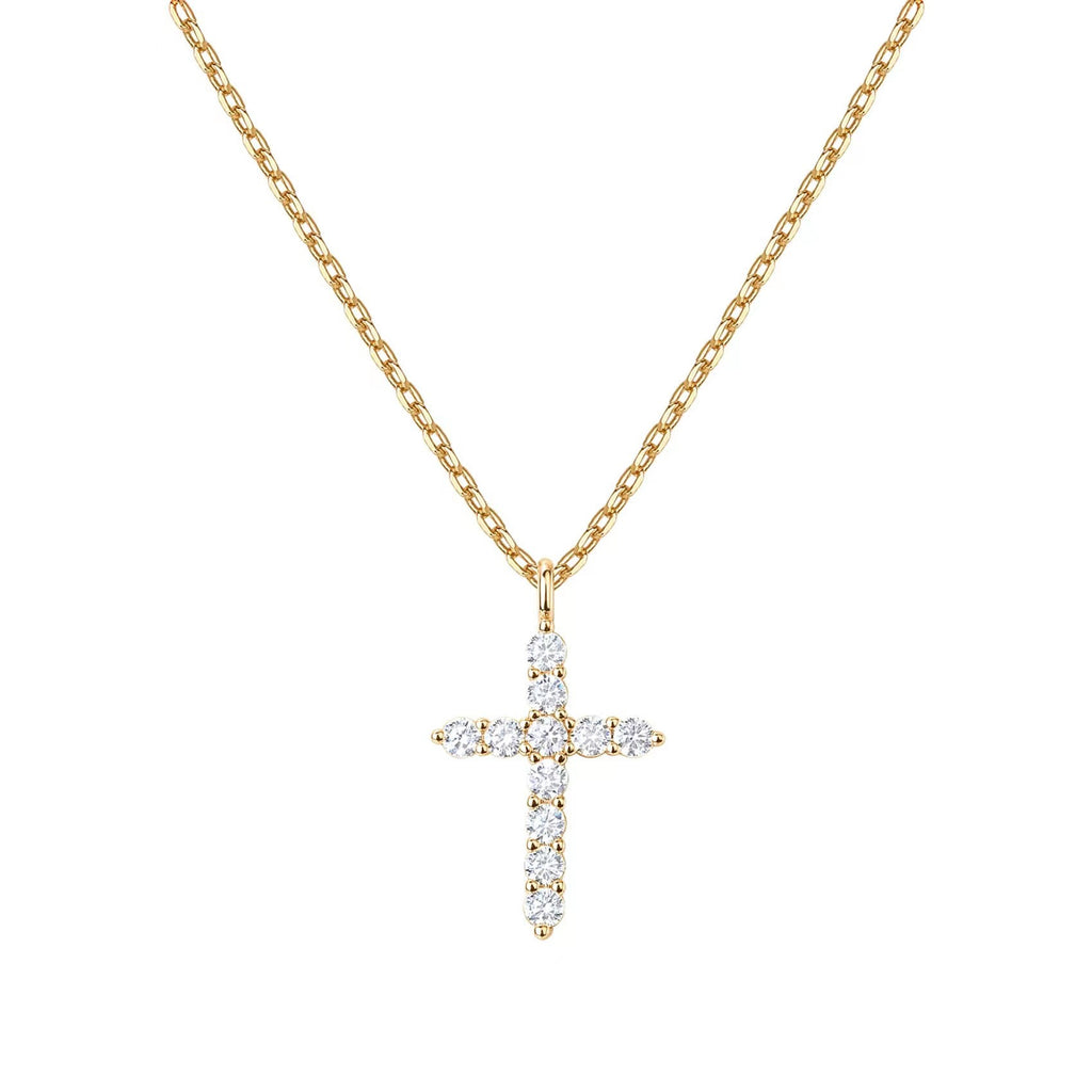 Yellow Gold Diamond Petite Cross Necklace