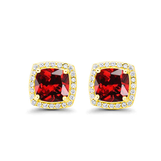 Paris Jewelry 18k Yellow Gold 1 Carat Created Halo Princess Sapphire Birthstone Stud Earrings All Colors Plated