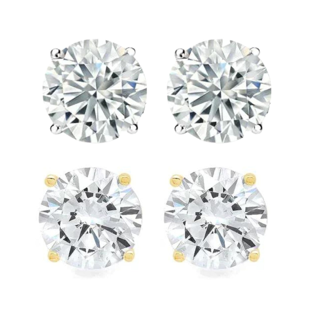 Paris Jewelry 14k White and Yellow Gold 1/4 Carat Round Genuine Diamond 4 Prong Solitaire Stud Earrings 4mm