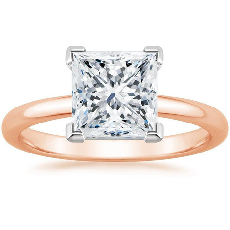 18K Rose Gold Moissanite Princess 4ct Engagement Wedding Ring Plated
