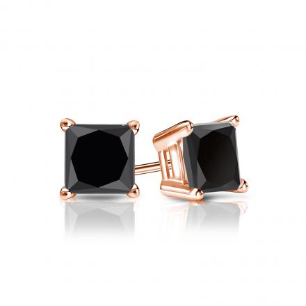 14k Rose Gold Created Black Diamond Princess Cut Stud Earrings 4mm Plated