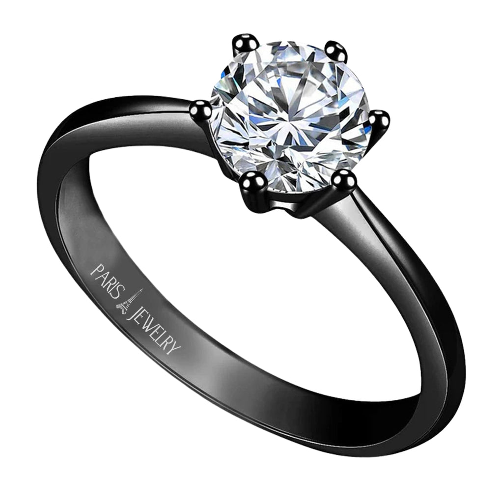 Paris Jewelry 18K Black 2ct Created White Sapphire Round Engagement Wedding Ring Plated Size 4