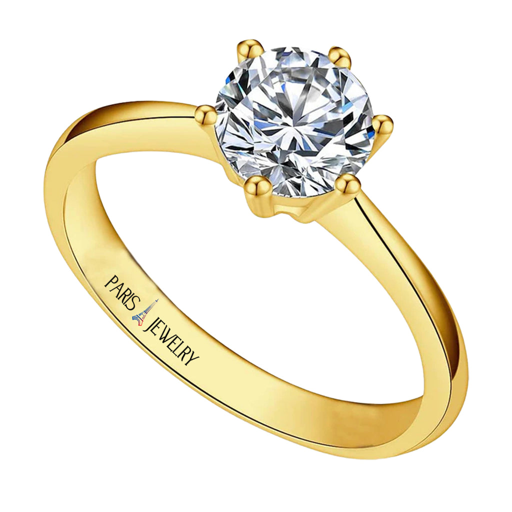 Paris Jewelry 18K Yellow Gold 2ct Created White Sapphire Round Engagement Wedding Ring Plated