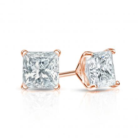 14k Rose Gold 1/4 Carat Princess 4 Prong Solitaire Created Diamond Stud Earrings 3mm