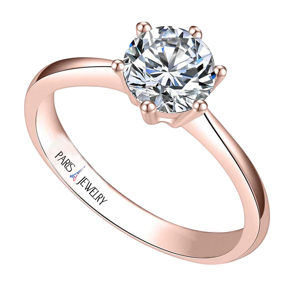 Paris Jewelry 18K Rose Gold 2ct Created White Sapphire Round Engagement Wedding Ring Plated Size 4