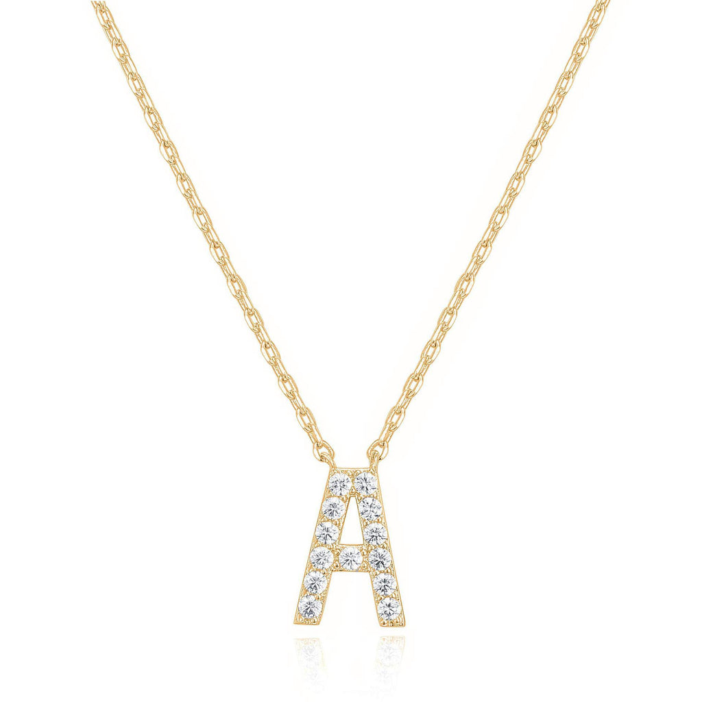 14k Yellow Gold Created White Sapphire Initial A Letter Pendant Necklace Plated