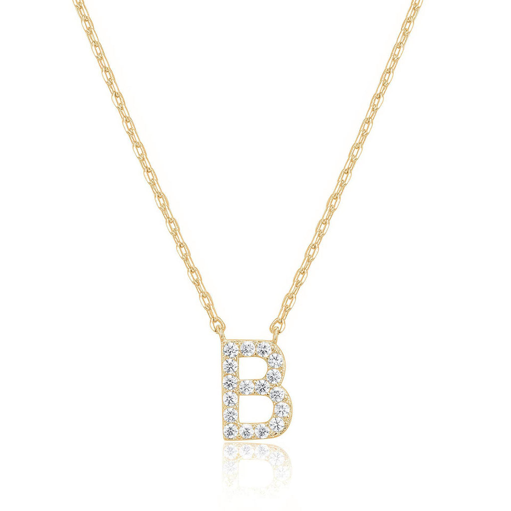 14k Yellow Gold Created White Sapphire Initial B Letter Pendant Necklace Plated