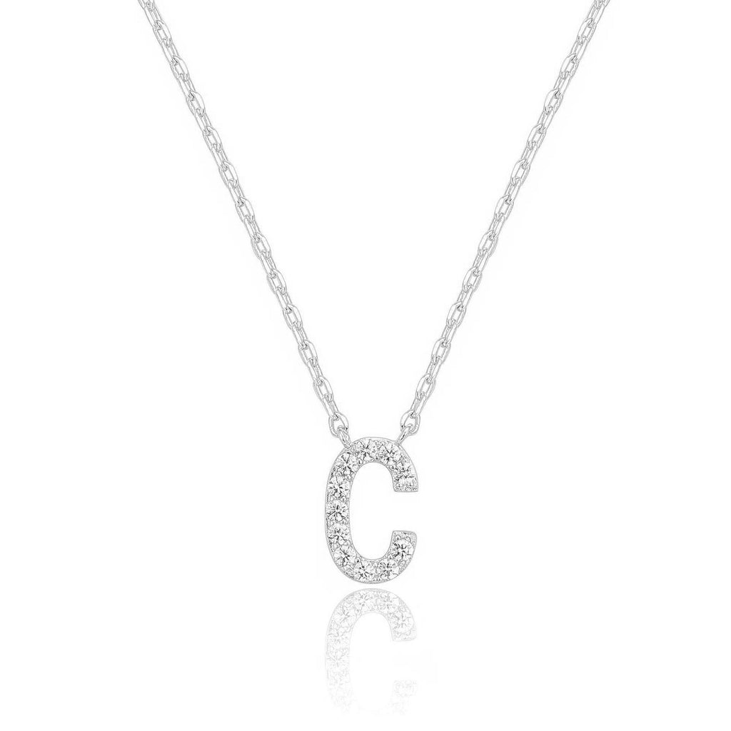 14k White Gold Created White Sapphire Initial C Letter Pendant Necklace Plated