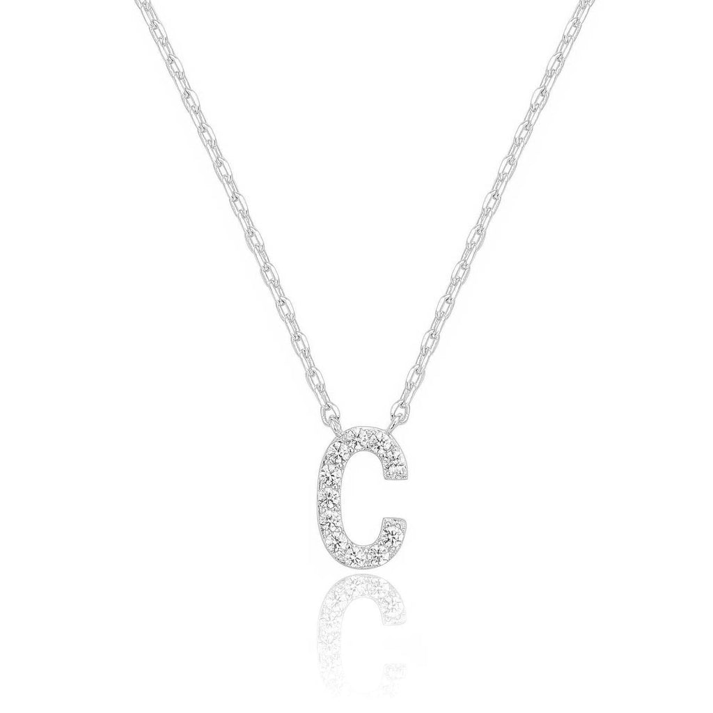 14k White Gold Created Diamond Initial C Letter Pendant Necklace Plated