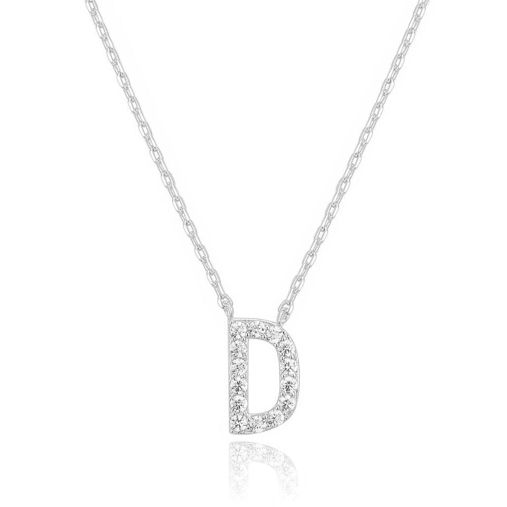 14k White Gold Created White Sapphire Initial D Letter Pendant Necklace Plated