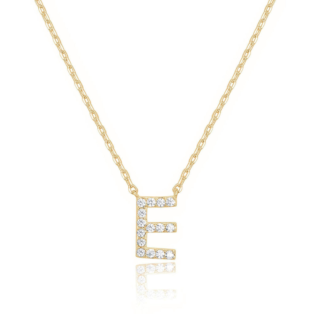 14k Yellow Gold Created Diamond Initial E Letter Pendant Necklace Plated