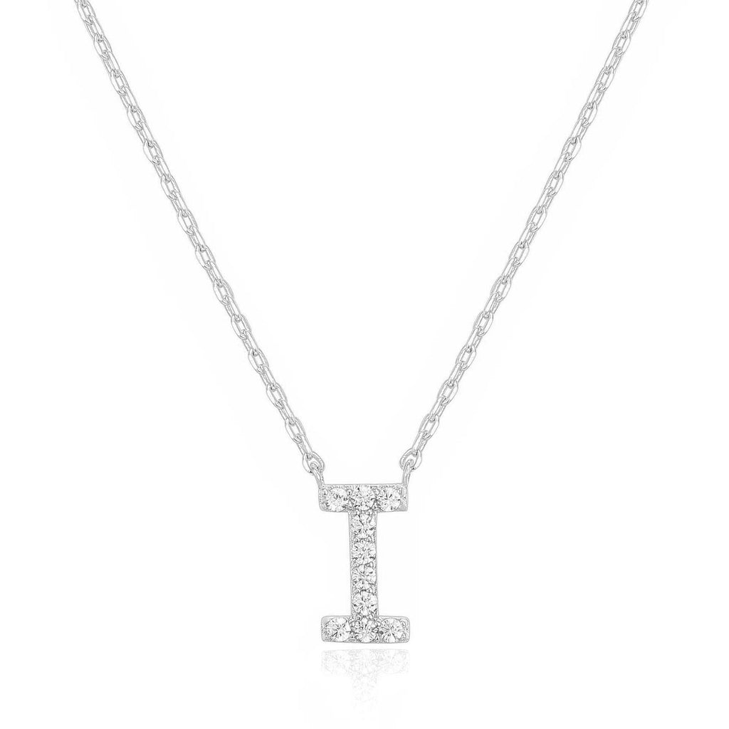 14k White Gold Created Diamond Initial I Letter Pendant Necklace Plated