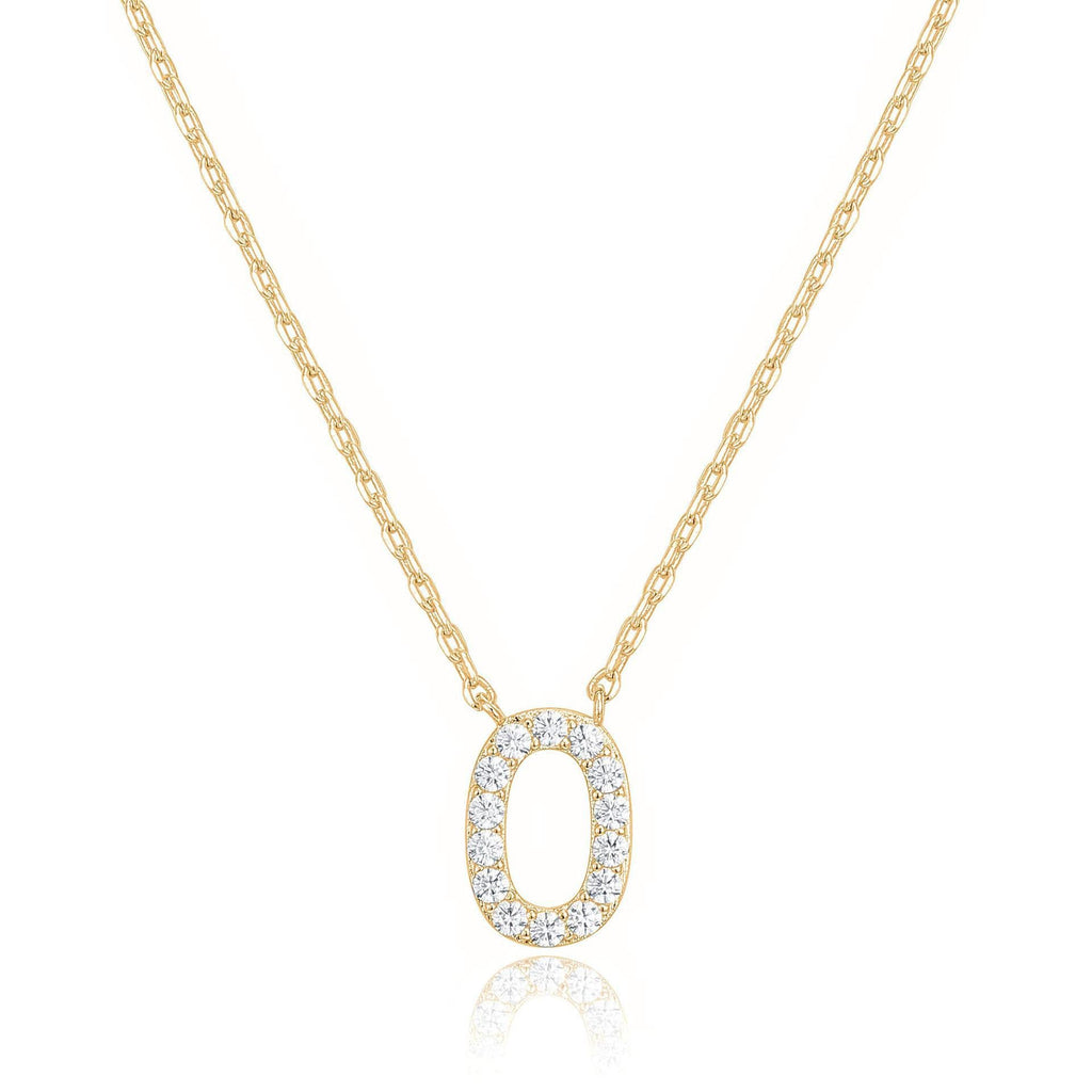 14k Yellow Gold Created Diamond Initial O Letter Pendant Necklace Plated
