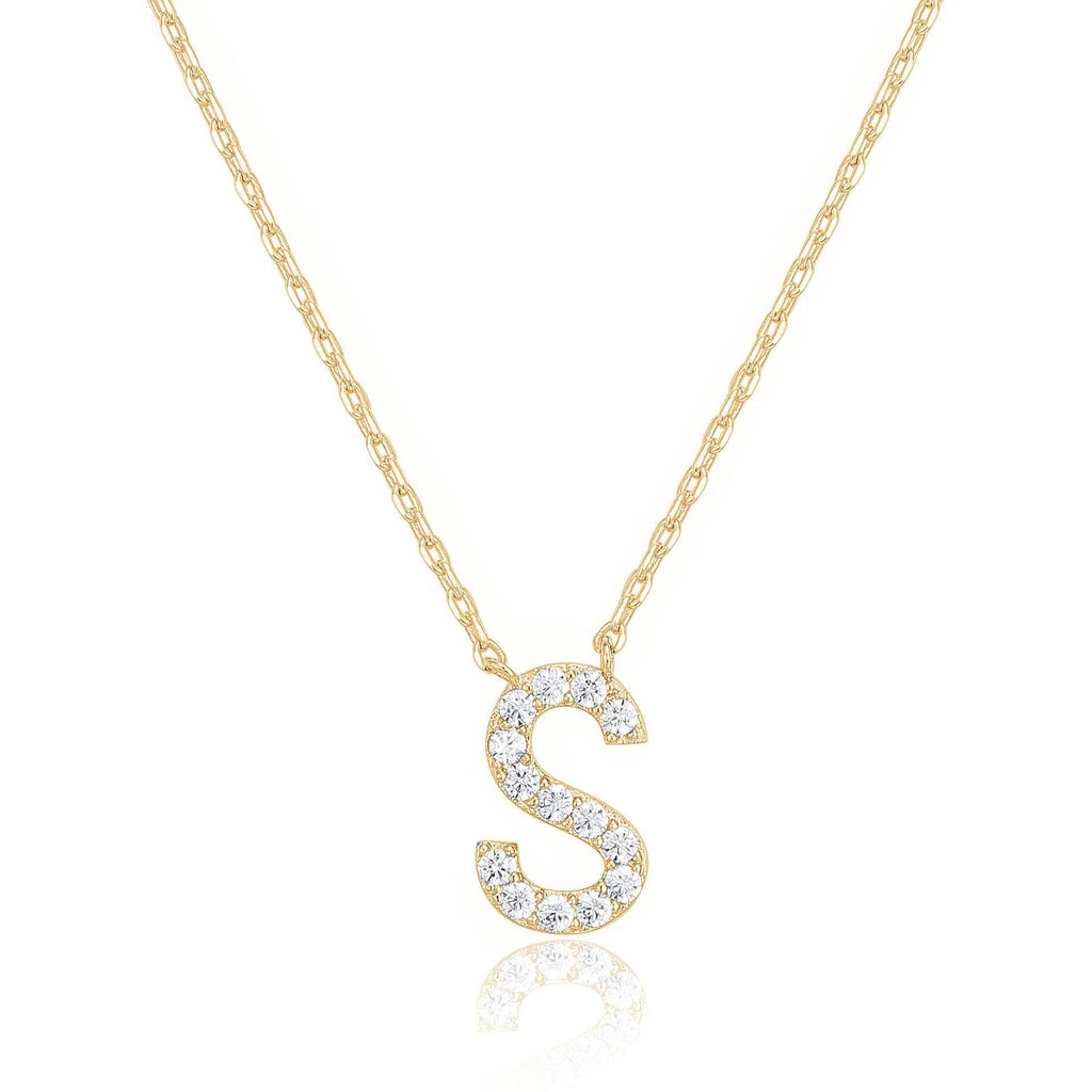 14k Yellow Gold Created Diamond Initial S Letter Pendant Necklace Plated