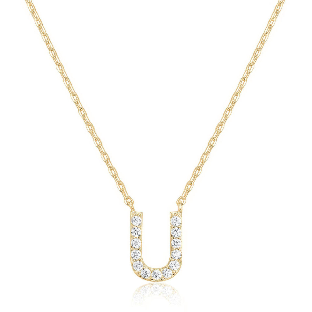 14k Yellow Gold Created Diamond Initial U Letter Pendant Necklace Plated