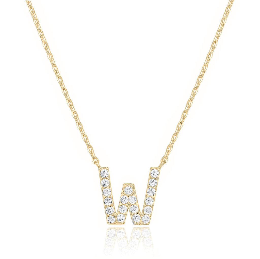 14k Yellow Gold Created Diamond Initial W Letter Pendant Necklace Plated