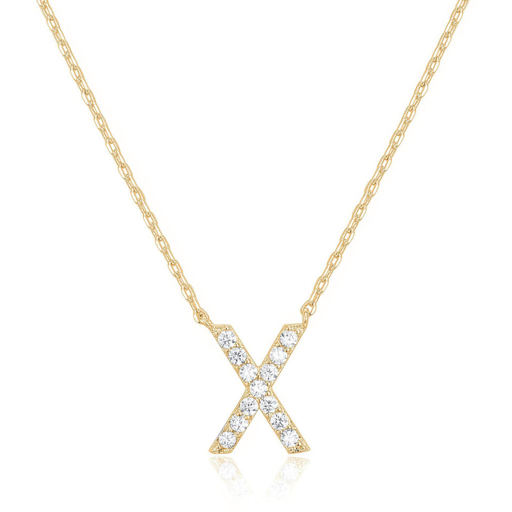 14k Yellow Gold Created White Sapphire Initial X Letter Pendant Necklace Plated