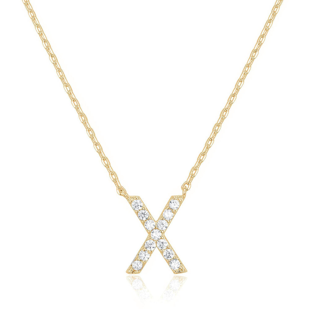 14k Yellow Gold Created Diamond Initial X Letter Pendant Necklace Plated