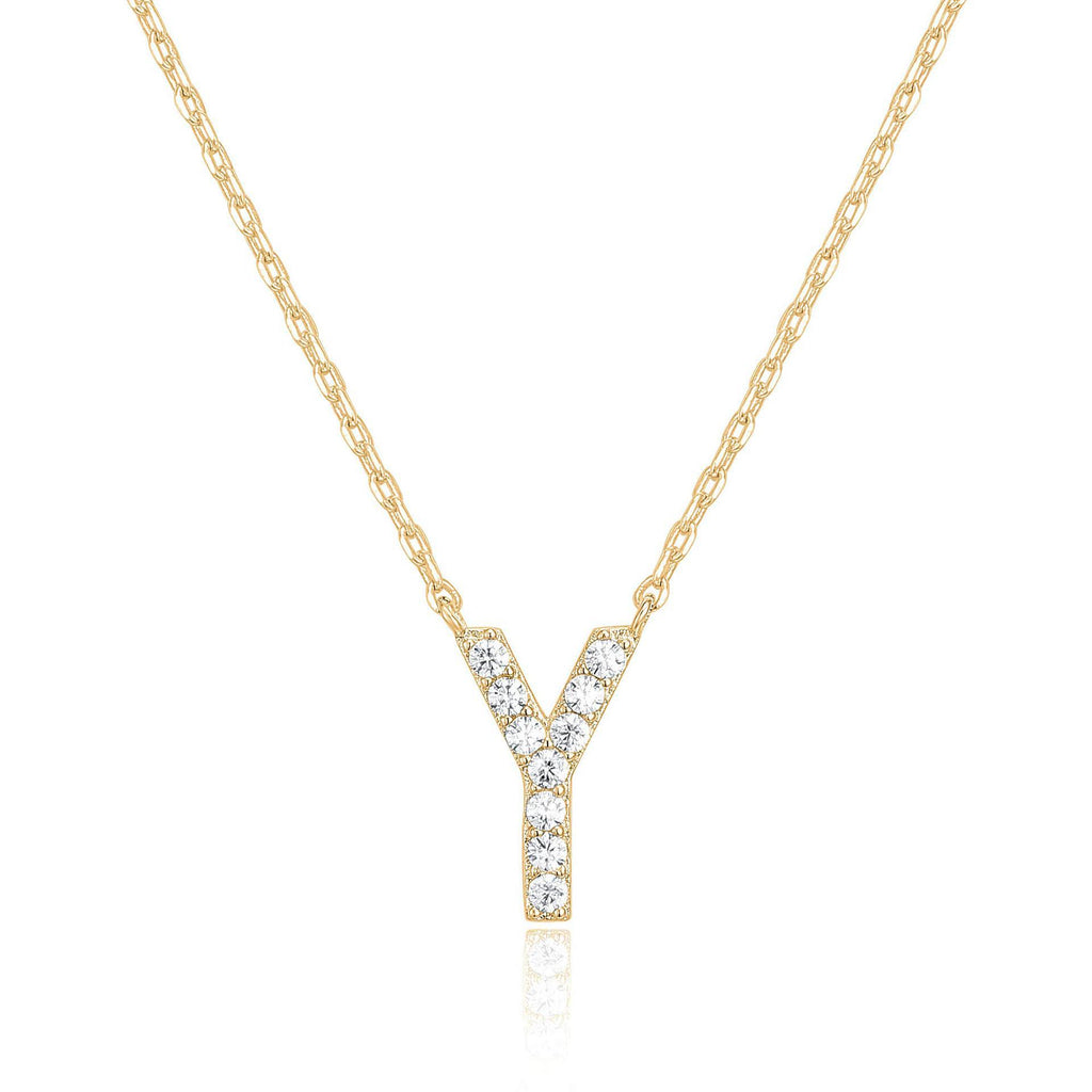 14k Yellow Gold Created White Sapphire Initial Y Letter Pendant Necklace Plated