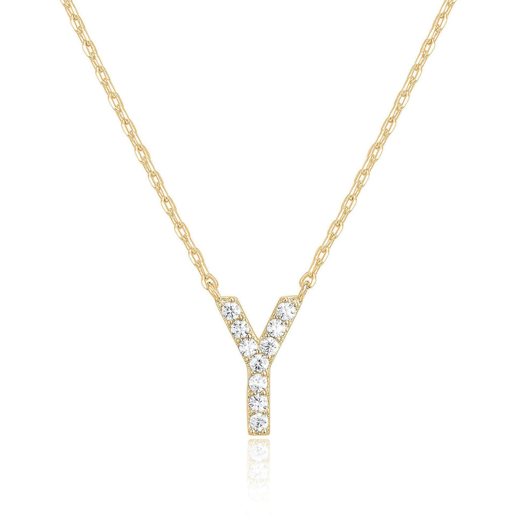 14k Yellow Gold Created Diamond Initial Y Letter Pendant Necklace Plated