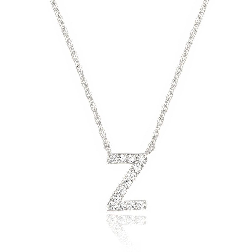 14k White Gold Created Diamond Initial Z Letter Pendant Necklace Plated