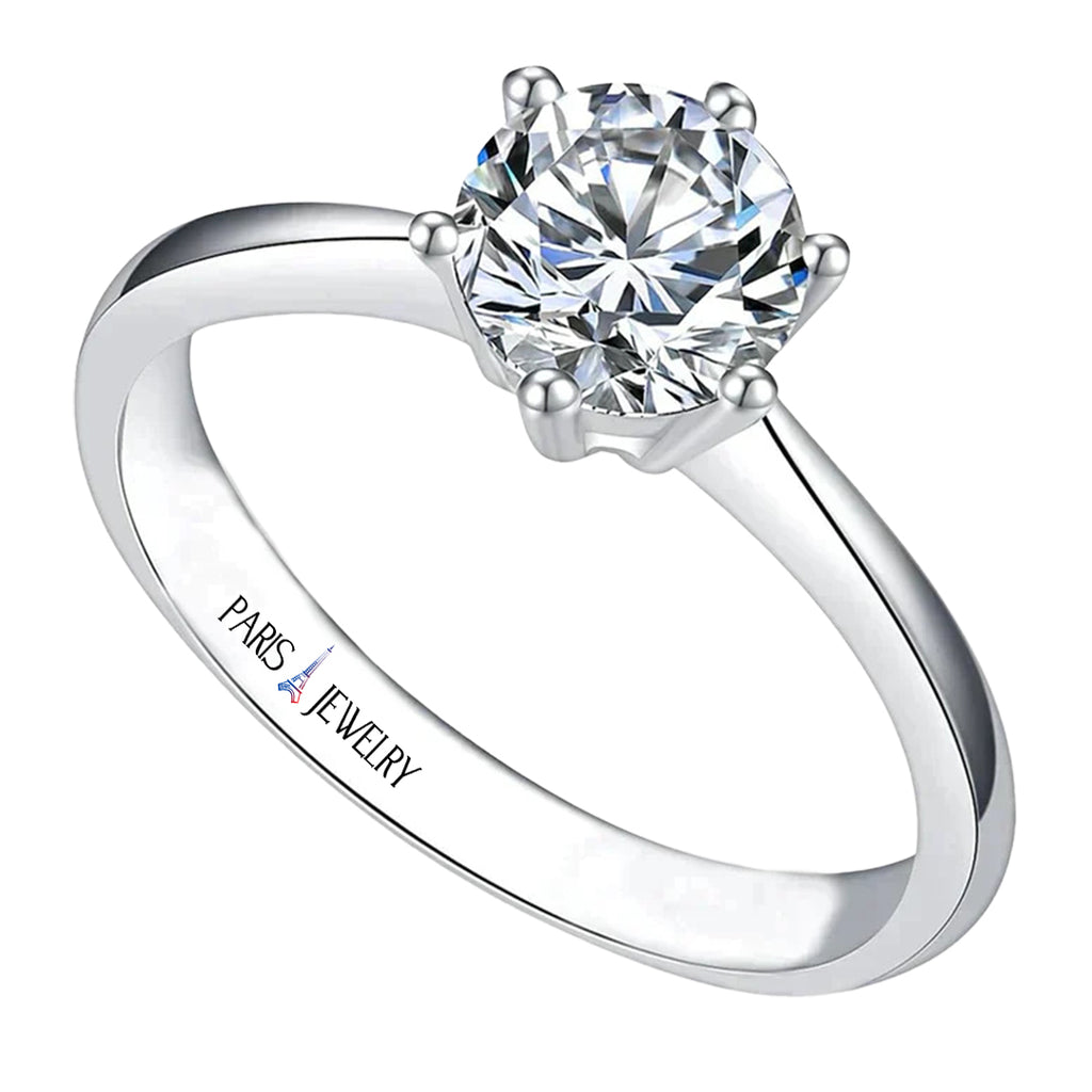 Paris Jewelry 18K White Gold 2ct Created White Sapphire Round Engagement Wedding Ring Plated Size 4