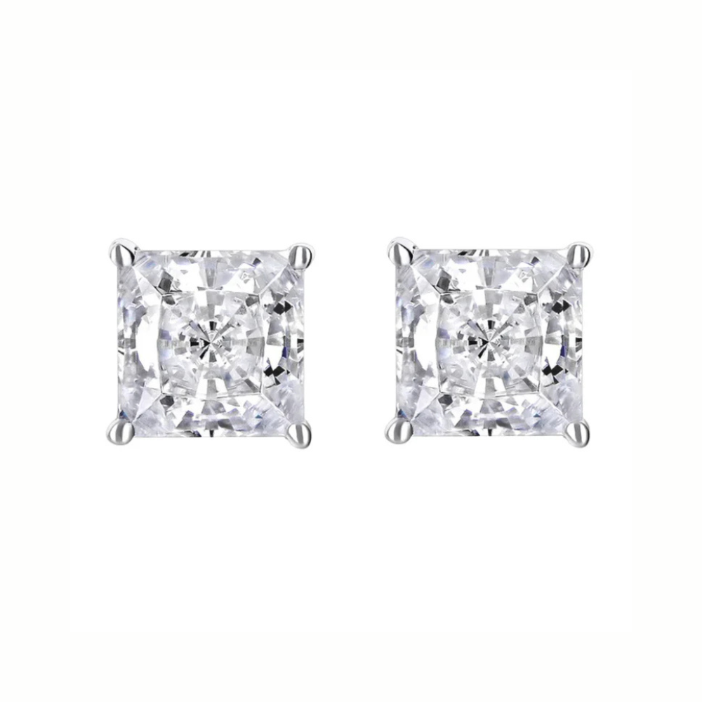 Paris Jewelry 14K White Solid Gold Created White Diamond Princess 1/4Ct, 1/2Ct, 1Ct, 2Ct, 3Ct Stud Earrings - D/VVS1