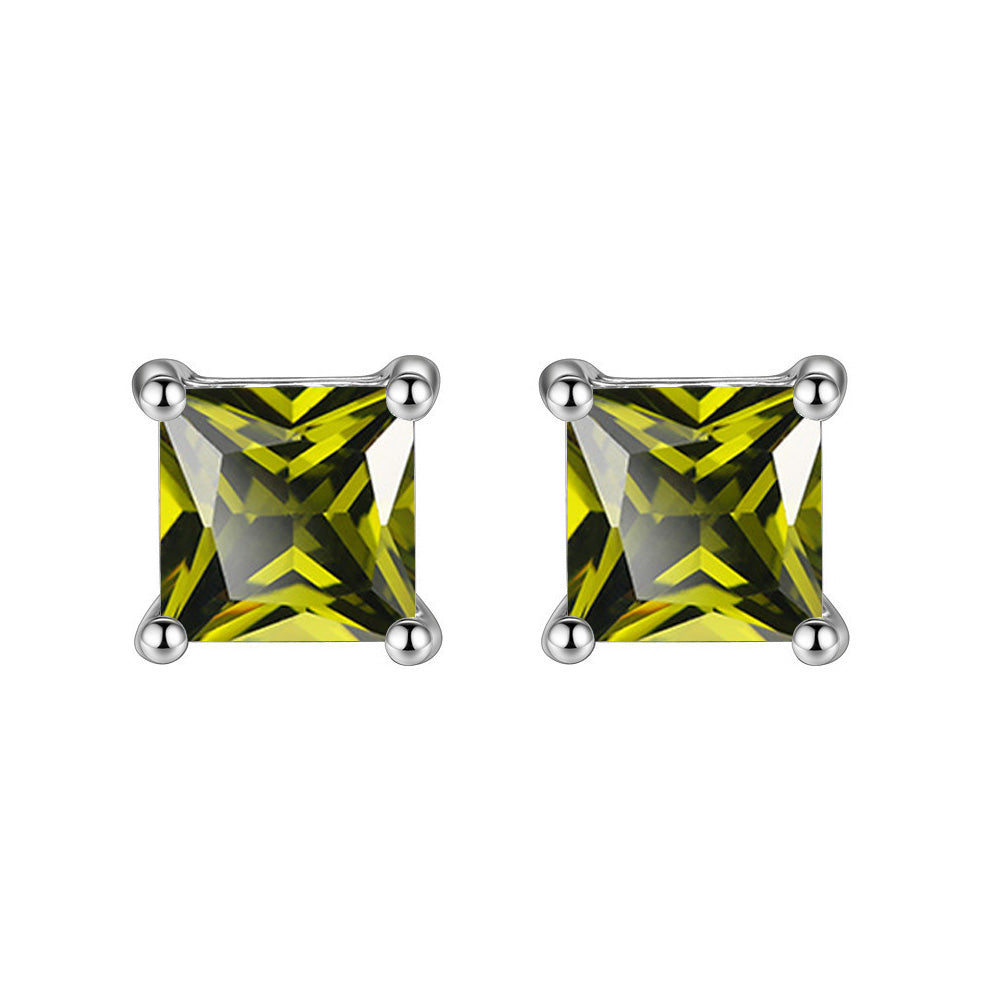 24k White Gold Plated 2 Cttw Peridot Square Stud Earrings