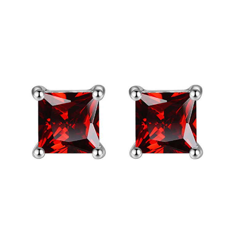 10k White Gold Plated 1/2 Ct Princess Cut Created Ruby Stud Earrings