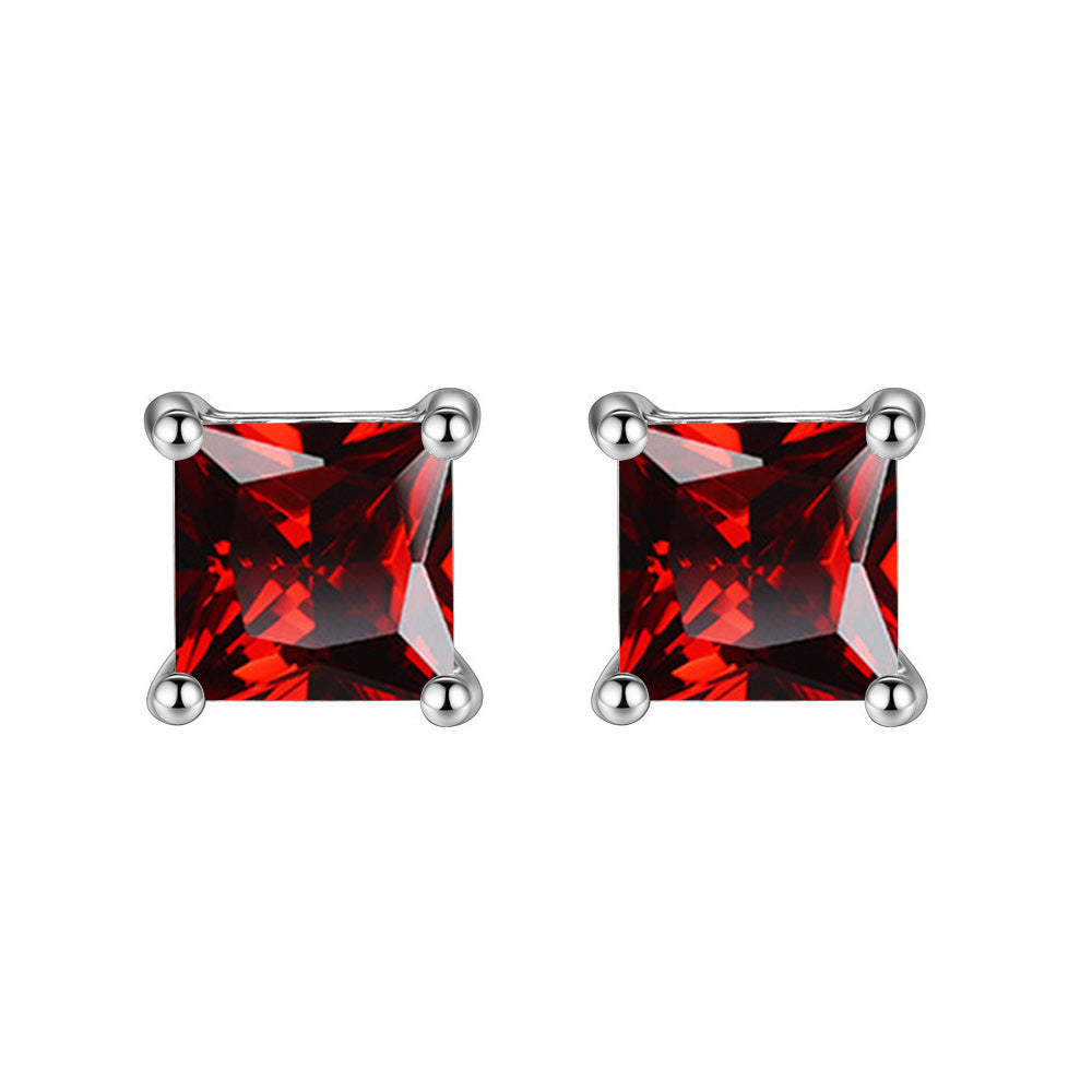 14k White Gold Plated 1 Ct Square Created Ruby Stud Earrings