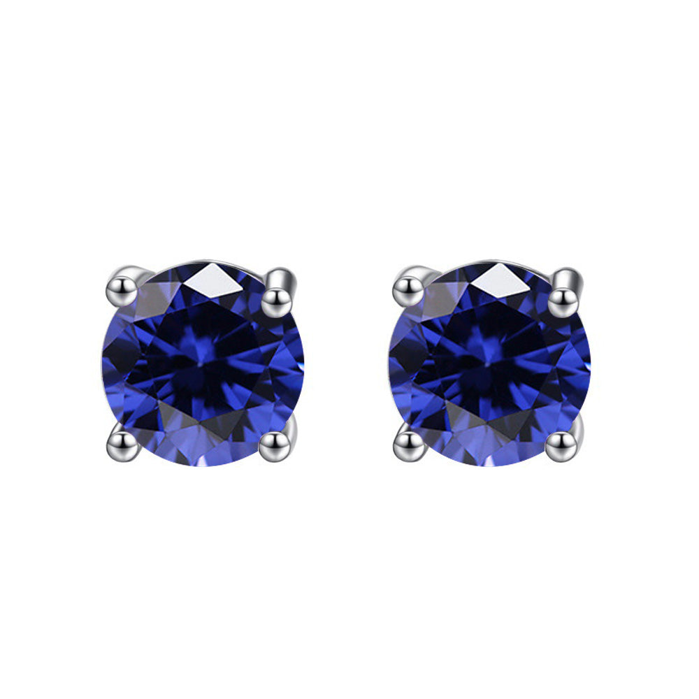 24k White Gold Plated 2 Cttw Blue Sapphire Round Stud Earrings