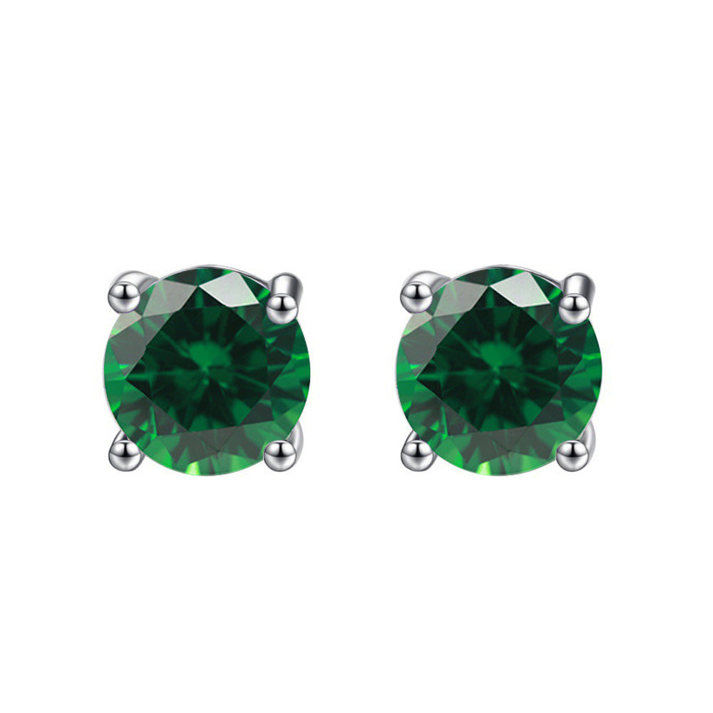 14k White Gold Created Emerald Round Stud Earrings 4mm