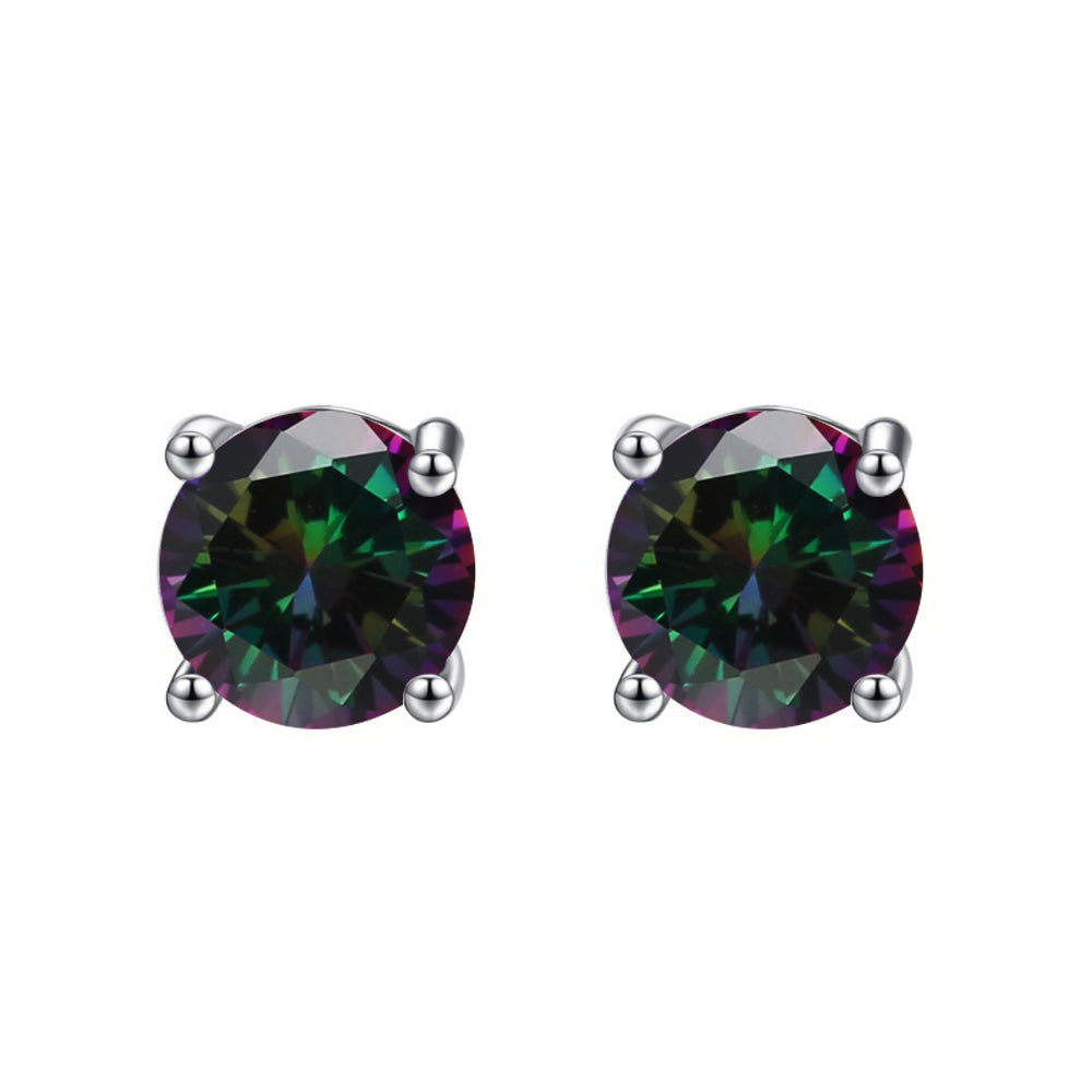 14k White Gold Created Mystic Sapphire Round Stud Earrings 4mm
