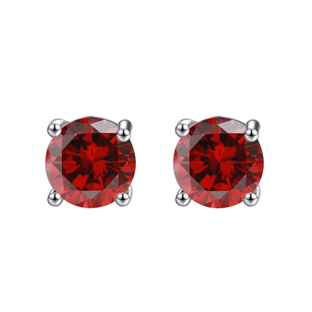 24k White Gold Plated 2 Cttw Ruby Round Stud Earrings