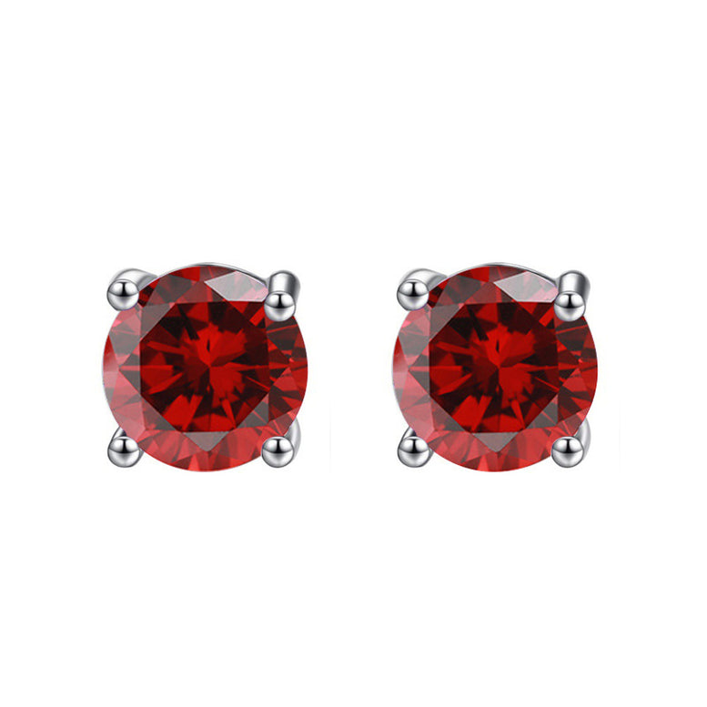 10k White Gold Plated 1 Ct Round Created Ruby Stud Earrings