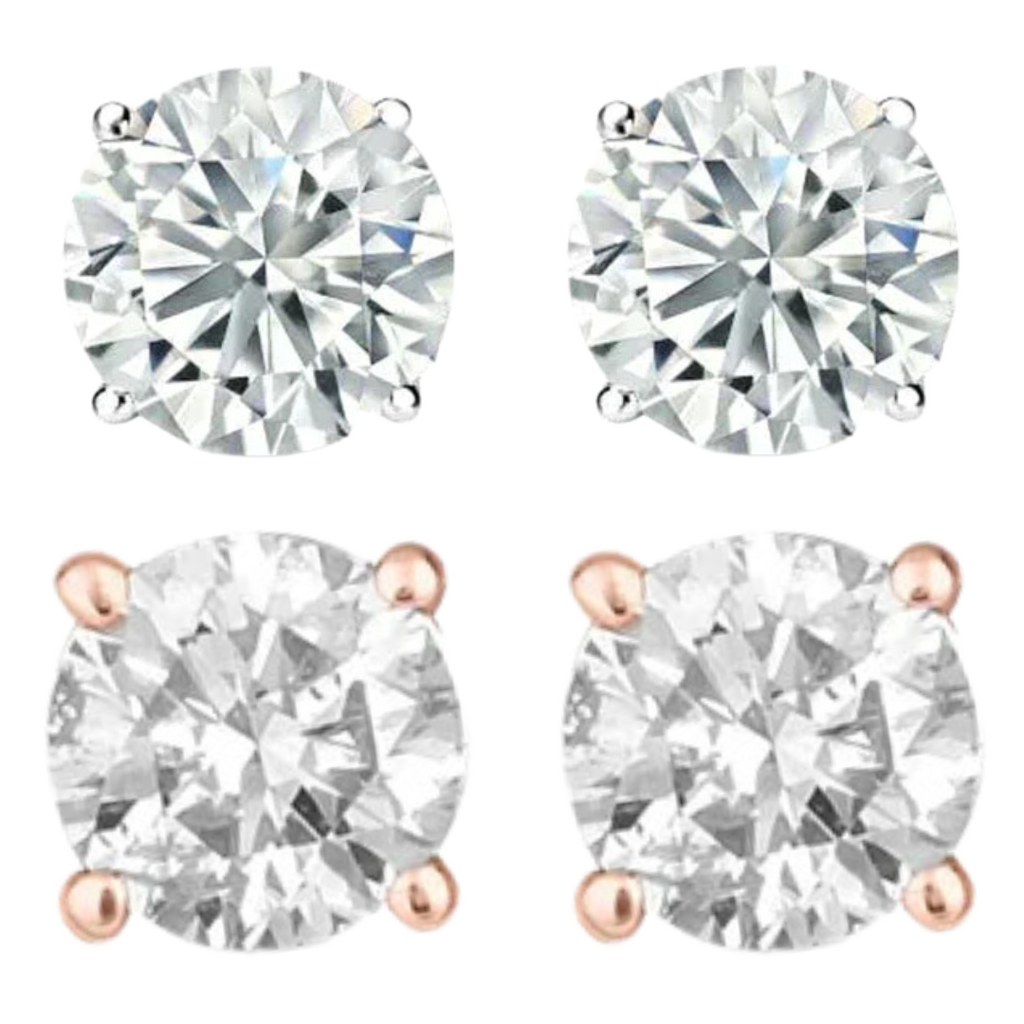 14k White And Rose Gold 1/2 Carat Solitaire Created Diamond 2 Pair Round Stud Earrings