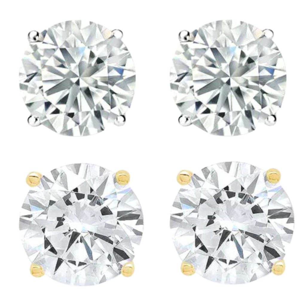 14k White And Yellow Gold 1/2 Carat Solitaire Created Diamond 2 Pair Round Stud Earrings