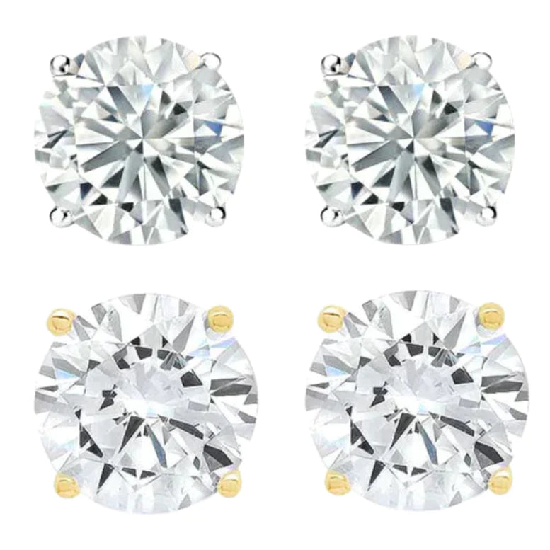 14k White And Yellow Gold 1/4 Carat Solitaire Created Diamond 2 Pair Round Stud Earrings