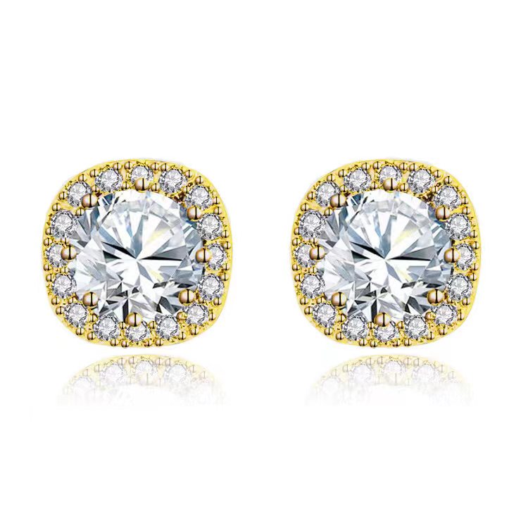 18k Yellow Gold Plated 1/4 Carat Created Halo Round White Sapphire Stud Earrings 4mm