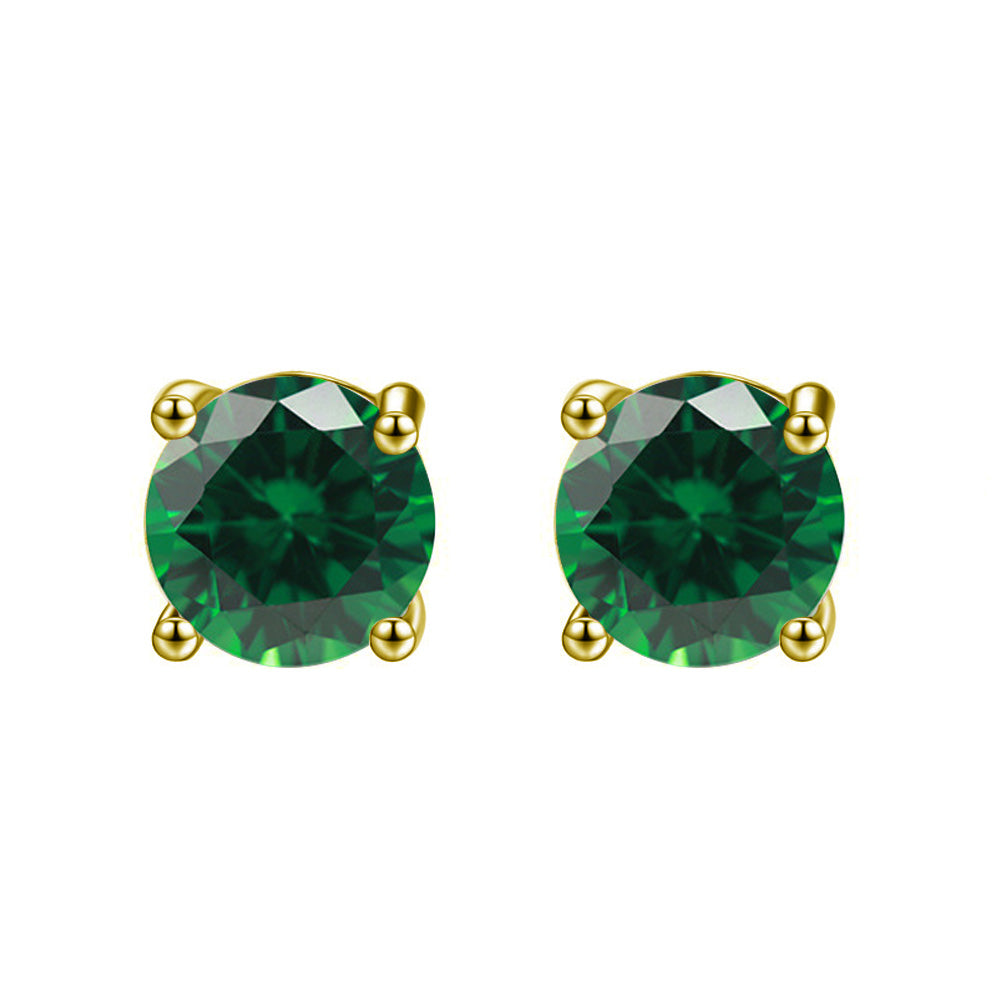 10k Yellow Gold Plated 2 Ct Round Created Emerald Stud Earrings