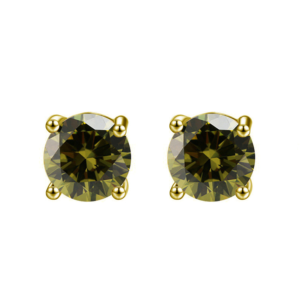 24k Yellow Gold Plated 2 Cttw Peridot Round Stud Earrings