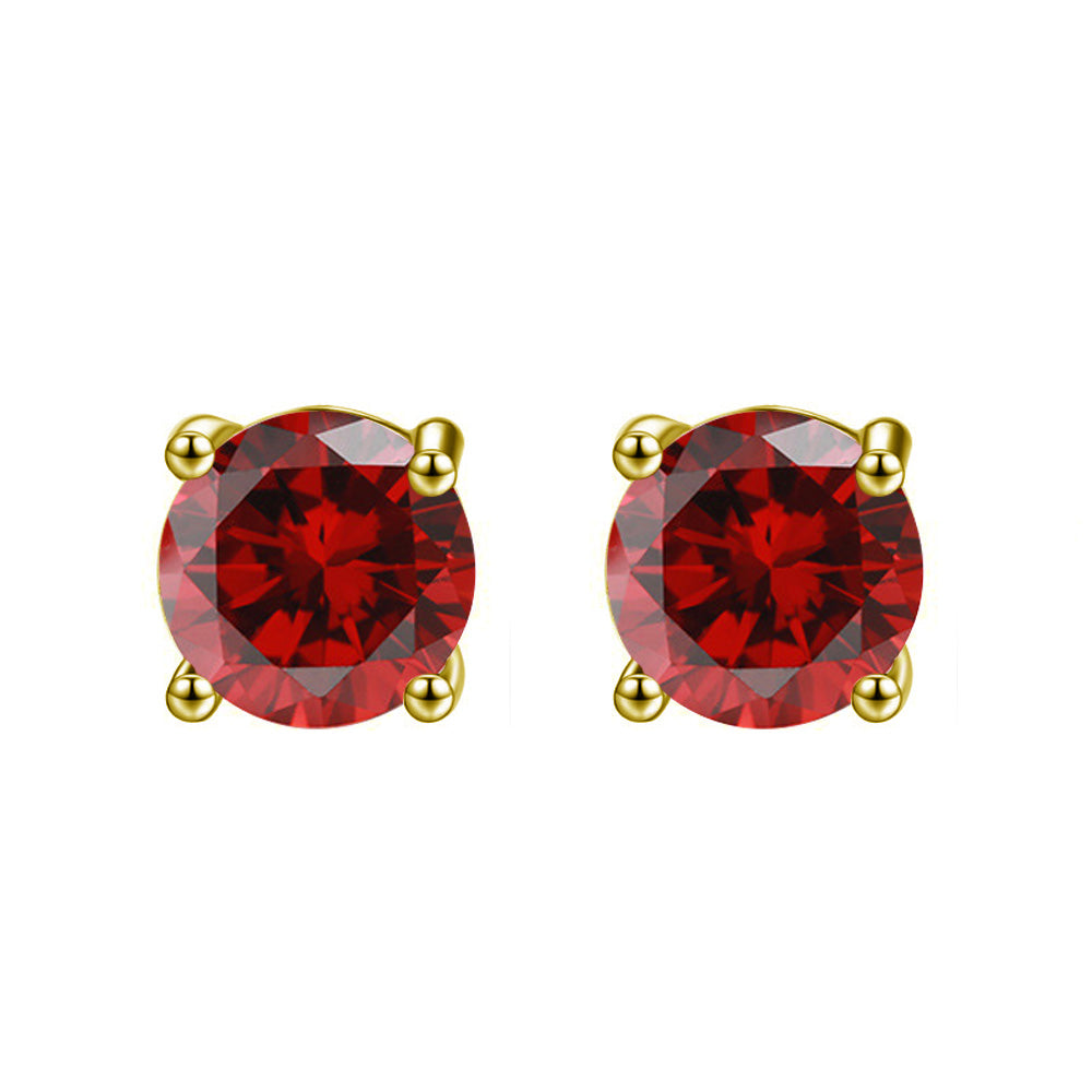 14k Yellow Gold Plated 2 Ct Round Created Ruby Stud Earrings