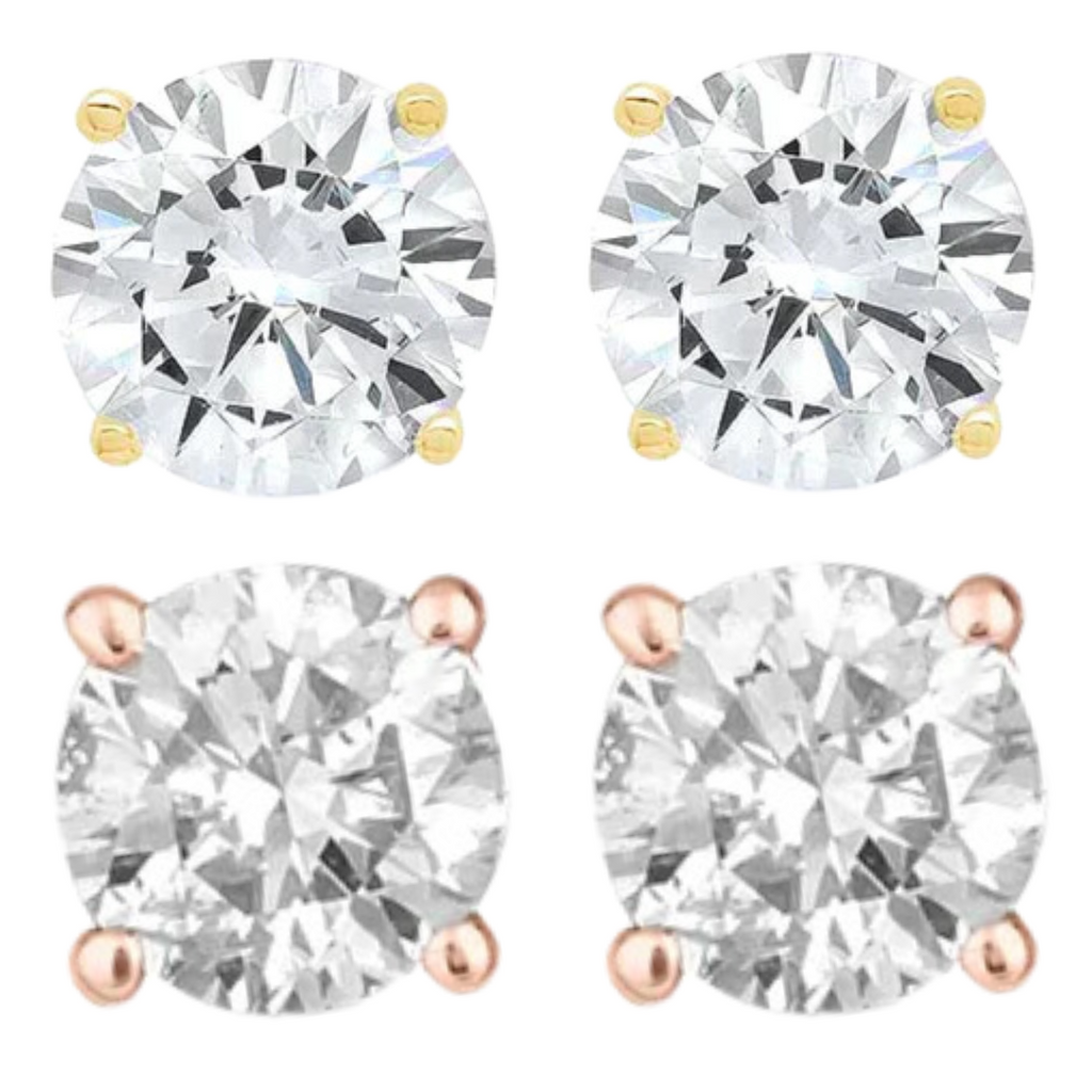 14k Yellow And Rose Gold 1/2 Carat Solitaire Created Diamond 2 Pair Round Stud Earrings