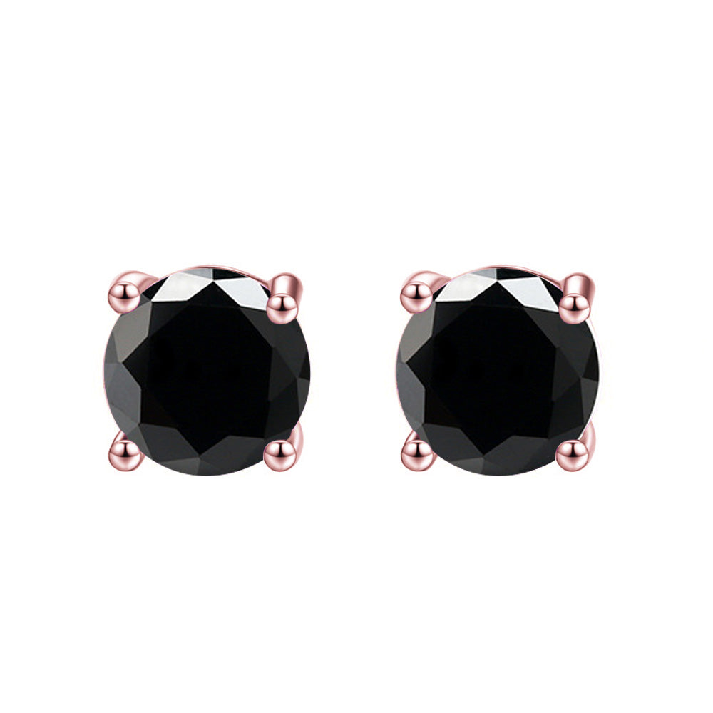 10k Rose Gold Created Black Diamond Round Stud Earrings 4mm Plated