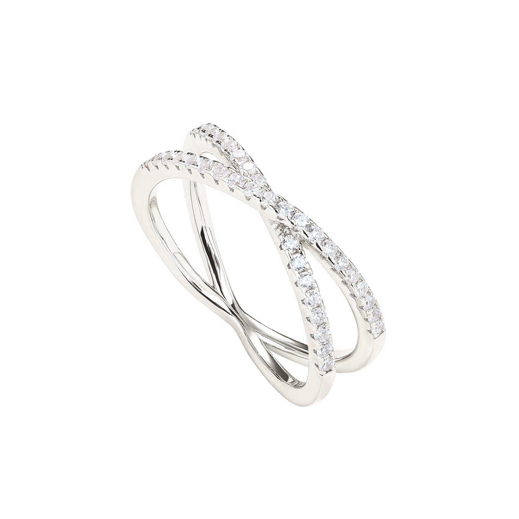 Paris Jewelry 18K White Gold Created Diamond Criss Cross Eternity Band Plated Size 6