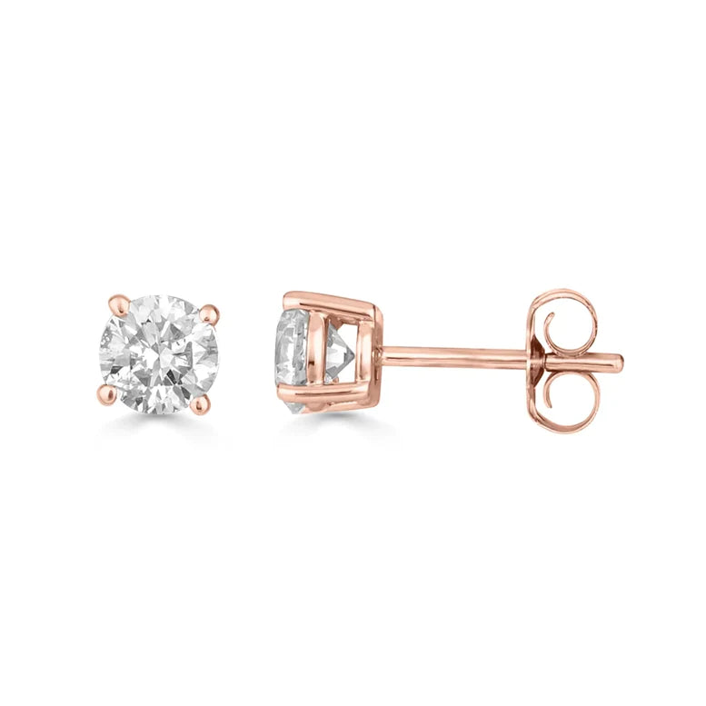 10k Rose Gold Created White Diamond Round Stud Earrings 4mm Plated