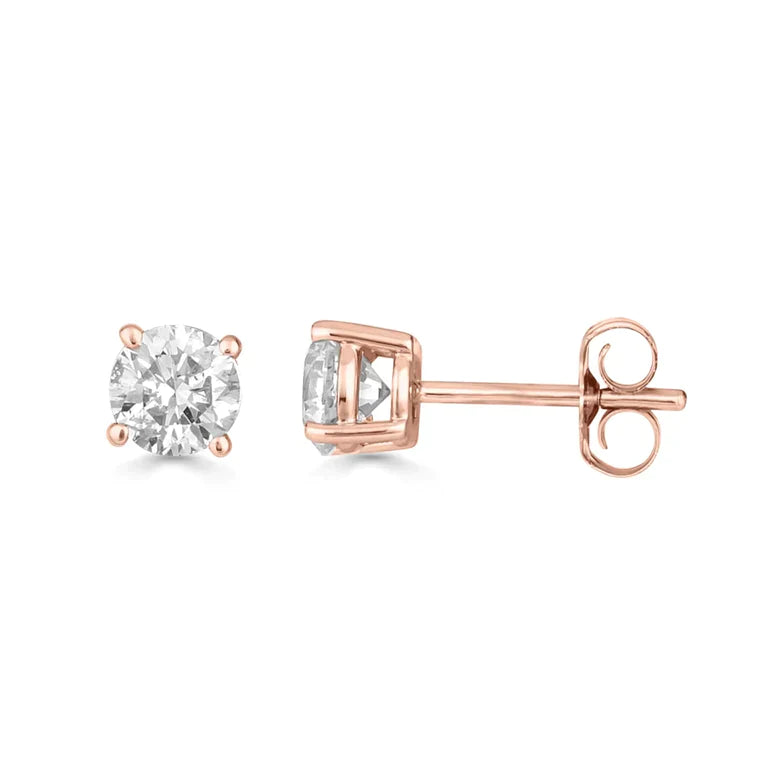 10k Rose Gold Created White Diamond Round Stud Earrings 6mm Plated