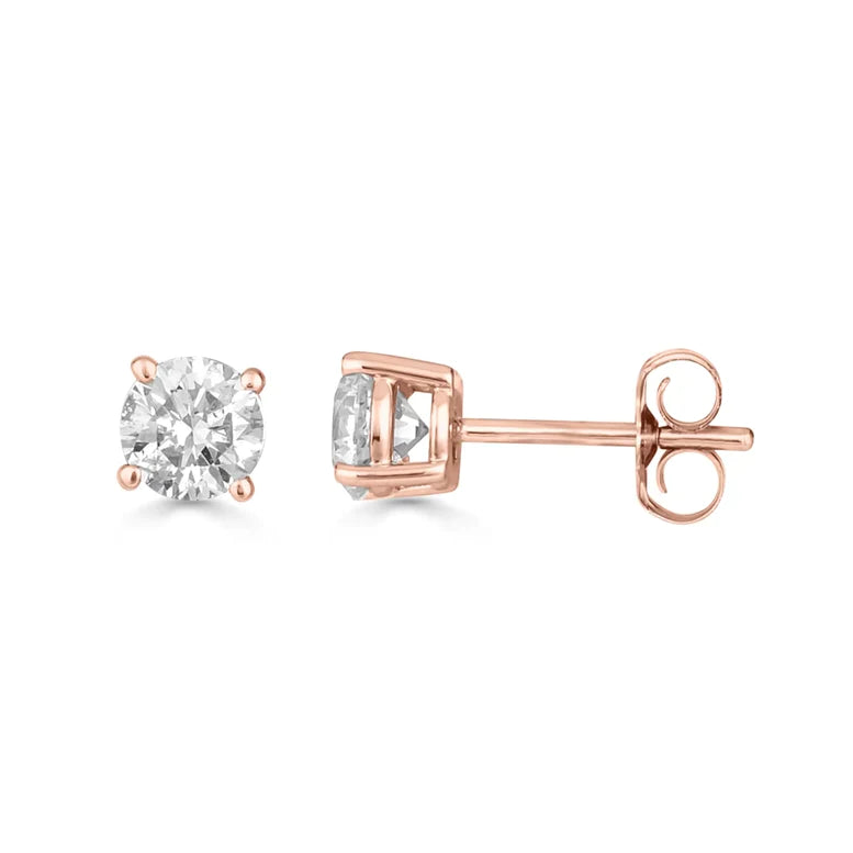 Paris Jewelry 14K Rose Gold 1 Carat Round Created Diamond Solitaire Stud Earrings