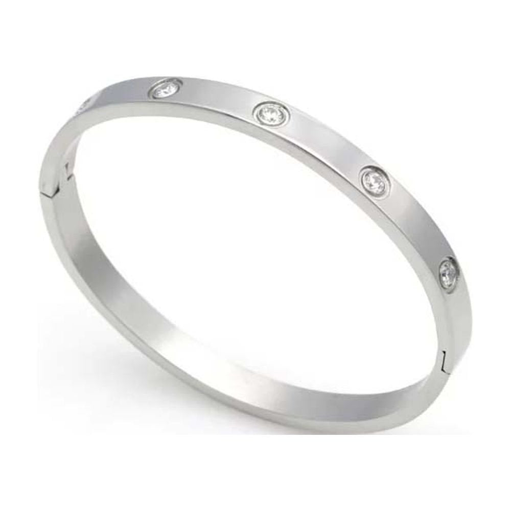 Paris Jewelry 18K White Gold Created White Sapphire Bangle Bracelet Plated 7.25 inch
